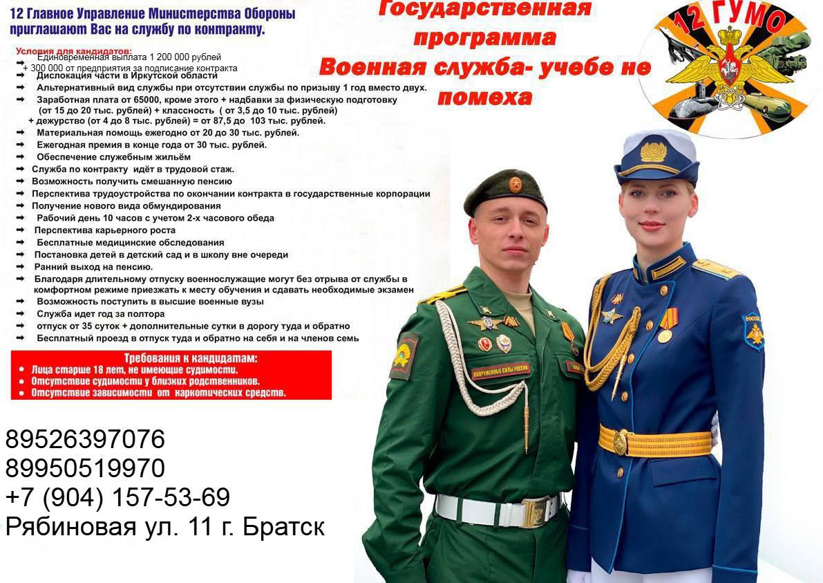 12 Главное Управление Министерства Обороны приглашают Вас на службу по контракту